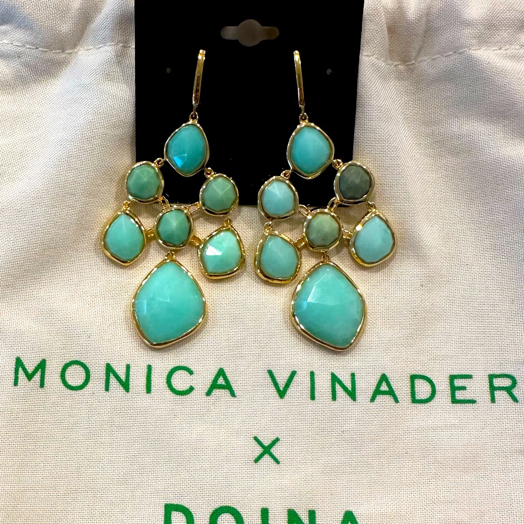 Monica Vinader X Doina Amazonite Stone 18 Karat Gold Siren Chandelier Earrings 300$